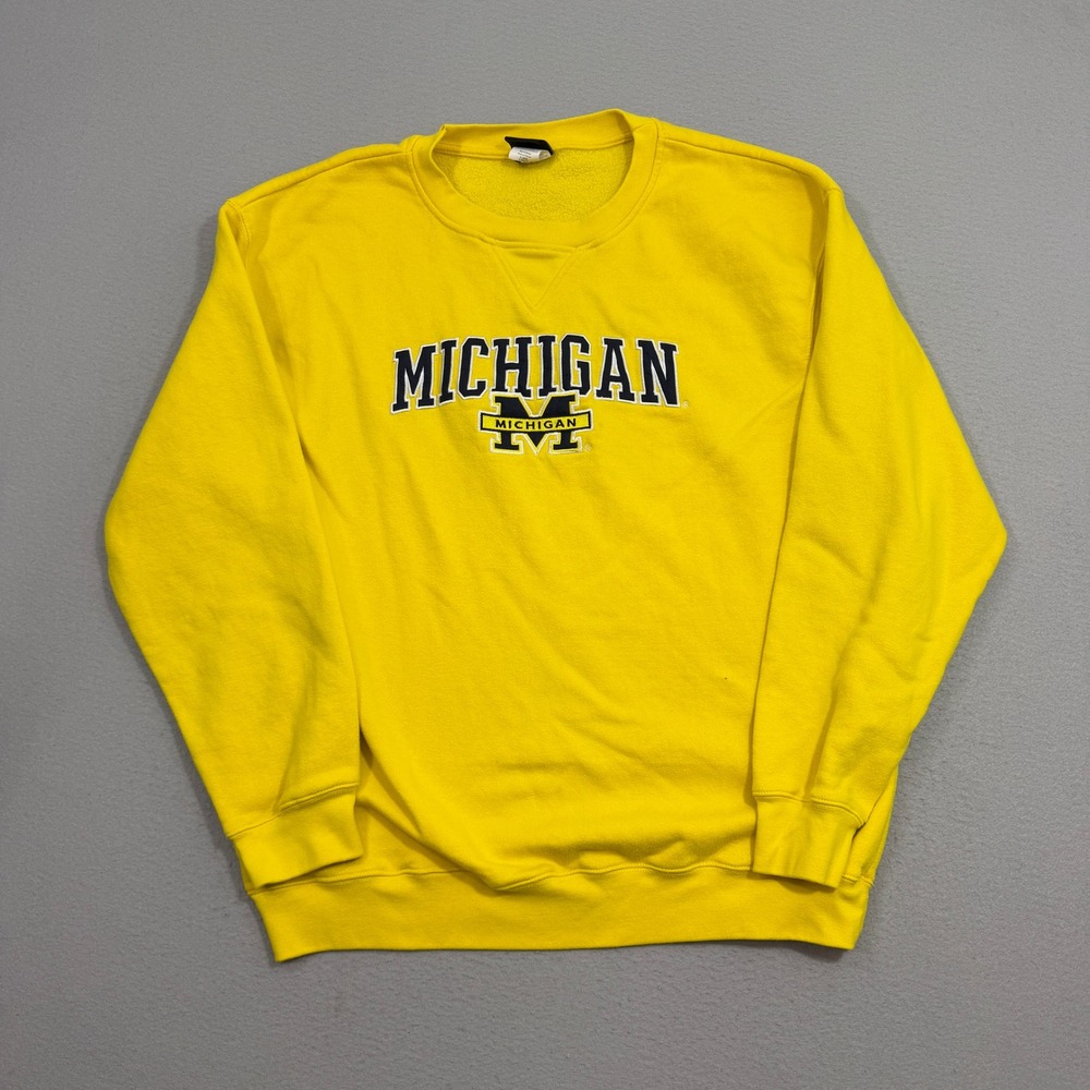 Vintage Michigan Wolverines Sweatshirt Mens XL Yellow Crewneck Embroidered UofM